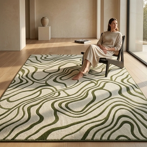 Tapis en laine fait main tufté à motifs abstraits vertes, motif contour moderne ivoire, sur mesure, pour décoration intérieure – Approvisionnement direct usine - Product Image 5