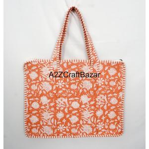 Handmade Classy Laptop <b>Bag</b> 100% Cotton Hand Block Print Quilted Zipper Closure <b>Large</b> Capacity Office Laptop And School <b>Bag</b> - Product Image 3