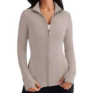 Women Full Sleeve Zipper <b>Yoga</b> <b>Jacket</b> Stand Neck Color Breathable Activewear Top Set Light Grey New <b>Yoga</b> <b>Jacket</b> - Product Image 1