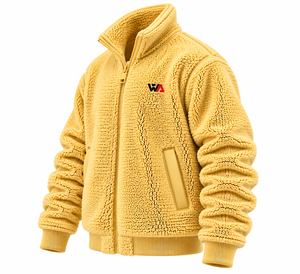 Veste en polaire Teddy pour homme avec logo brodé personnalisé, beige, col montant, poches à rabat, fermeture éclair, vêtements d'extérieur, vente en gros, fabricant OEM - Product Image 5