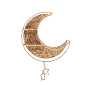 Cute moon seagrass wall shelf kid handwoven rattan wicker shelves nursery <b>toy</b> organizer <b>storage</b> <b>baskets</b> home decor wholesale fac - Product Image 2