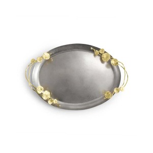 Mirror Polish Stainless Steel Serving Tray with <b>Ornamental</b> Gold Handles for Fine <b>Dining</b> Experience - Product Image 6