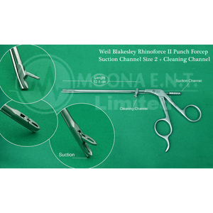 Blakesley Rhinoforce II Punch Forcep droit, 12,5 cm de longueur, canal d'aspiration taille 2, canal de nettoyage, instrument chirurgical ORL - Product Image 1