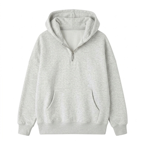 Sweat-shirt à capuche unisexe oversize en molleton uni avec fermeture éclair quart de tour, idéal pour l'automne – Rose, Noir, Gris - Product Image 4