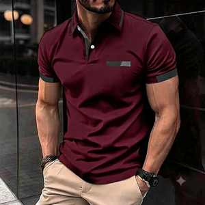 T-shirt de golf décontracté pour homme, à manches courtes, respirant, bicolore marron et blanc, avec fermeture éclair quart de tour, pour usage quotidien, à prix réduit - Product Image 3