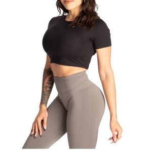 Haut court côtelé personnalisé pour femme, à manches courtes, pour le yoga, la gym, l'entraînement et le fitness, respirant, vêtement de sport d'été, vente en gros - Product Image 2