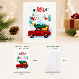 Tarjeta de Navidad al por Mayor con Diseño de Camión Navideño Transportando un Árbol de Pino, Tarjeta de Papel Navideña Personalizada, Tarjeta de Felicitación Hecha a Mano de Lujo - Product Image 2