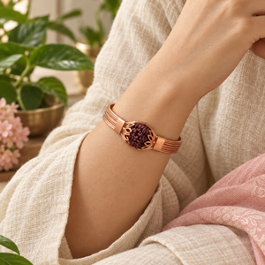 Bracelet chaîne en or rose plaqué or, avec pierres naturelles et perles ovales, jonc minimaliste pour femme - Product Image 3