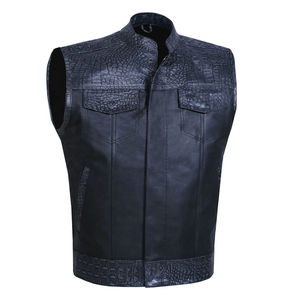 Gilet en cuir pour moto homme personnalisé, design tendance avec caractéristiques coupe-vent et grandes tailles, OEM/ODM disponible - Product Image 1