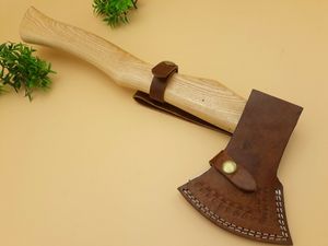 Hacha de camping de acero al carbono personalizada con mango de madera de fresno, hecha a mano, para uso exterior, con funda de cuero, OEM ODM, venta al por mayor, regalo. - Product Image 4