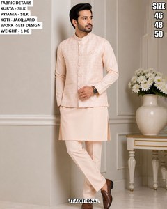 Zayaan Festive Wedding Party Diwali Silk Traditional Floor-Length Regular Fit Quick Dry <b>Men's</b> <b>Kurta</b> - Product Image 1