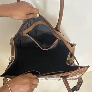 Bohemian Real Genuine Leather <b>Tote</b> Bag Hand Tooled Cowhide Pattern Embroidery All Season Women's Shoulder Bag for Daily Use - Product Image 5