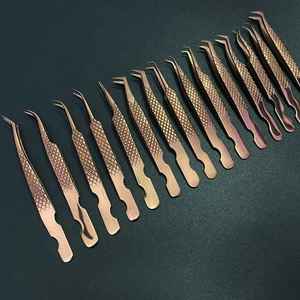 Pince à épiler professionnelle en acier inoxydable de qualité chirurgicale, couleur or rose, à forte adhérence, pour extensions de cils, pointe fine - Product Image 1