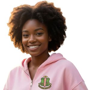 Light Pink Women Half Zip Hooded Jacket with <b>Green</b> Embroidered Crest Long Sleeve Casual Pullover Hoodie Soft Comfortable Wear - Product Image 6