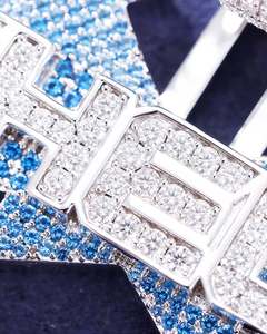 14K Gold Rhodium Plated Bezel Setting Moissanite Letter Pendant Iced Out Charm White Gold Blue Accents Custom Jewelry <b>Gift</b> - Product Image 2