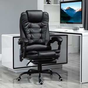 Sedia da Ufficio Direzionale con Schienale Alto, Massaggio Vibrante a 7 Punti, Supporto Lombare, Poggiapiedi e Altezza Regolabile, Nera - Product Image 2