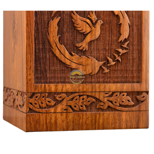 Urne funéraire artisanale en bois naturel pour cendres, motif vague d'oiseaux, boîte à cendres artistique, souvenir commémoratif par AYAANS - Product Image 5