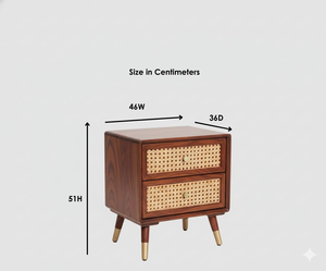 Modern Rattan Nightstand 2 Drawer <b>Side</b> <b>Table</b> Wooden Bedside Cabinet Accent <b>Storage</b> for Bedroom Living Room - Product Image 2