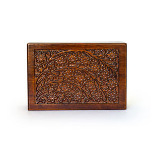 Wood <b>Pet</b> Urn Floral Embossed Memorial Casket Simple Square Urn for Small Animals Funeral Rite - Product Image 4