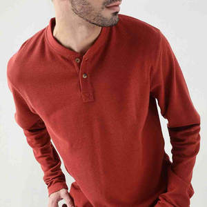 T-shirt à manches longues pour homme, col rond, coupe classique, tricoté, couleur unie, style décontracté, respirant, 100% coton - Product Image 4