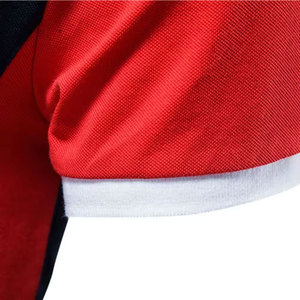 Men's <b>Navy</b> Blue And Red Color Blocked Short Sleeve Polo Shirt Regular Fit Casual Knitted Design - Product Image 2