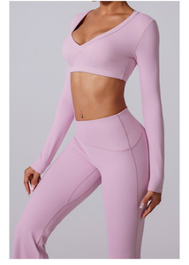 Ropa Deportiva para Mujer, Camiseta de Yoga sin Costuras de Color Sólido, Manga Larga, Top Corto para Entrenamiento, Secado Rápido, Transpirable, Conjuntos de Yoga - Product Image 6