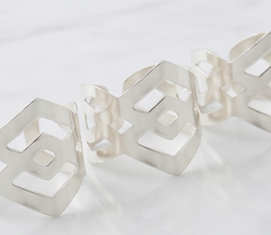 <b>Silver</b> Geometric Metal <b>Napkin</b> Rings Laser Cut Diamond Pattern Modern Table Decoration For Party Use - Product Image 3