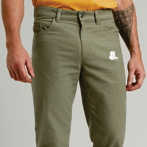 Men Olive Green <b>Canvas</b> Pants Straight Fit Mid Waist Casual Style With Pockets Breathable Woven Fabric Button Fly - Product Image 3