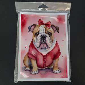 Whimsical A7 Tamaño 5x7 Bulldog inglés Tarjetas de felicitación del día de San Valentín Paquete de 8 tarjetas de nota en blanco con sobres - Product Image 3
