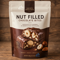 Sachet d'emballage pour bonbons au chocolat avec fermeture éclair refermable pour aliments, impression personnalisée, pochette à collation, packs de fourniture pour usine alimentaire