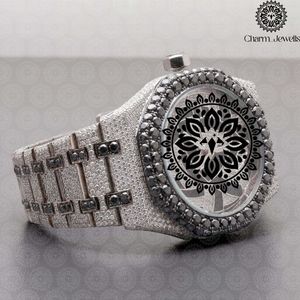 Charm Jewels Luxury Stainless Steel <b>Watch</b> 42mm Tonneau Case Analog Quartz Movement <b>Diamond</b> Encrusted Hollow Out Design - Product Image 2