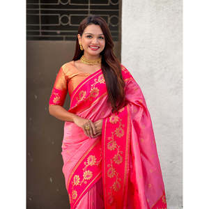 Sari en soie douce rose pâle Lotus Paithani par Elite Weaves 650g Vêtements indiens et pakistanais - Product Image 5