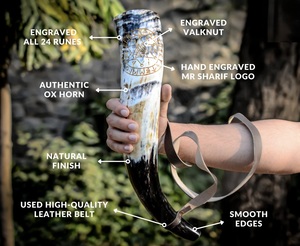 ILAHI's Eco-Friendly Polished Viking Blowing Horn Natural Shape Buffalo Horn Leather Straps Feng Shui Religious Style Uttar - Product Image 4