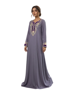 Vestido Abaya Morado Bordado, Vestido Largo Informal Musulmán de Manga Larga, Elegante para Uso Diario - Product Image 1