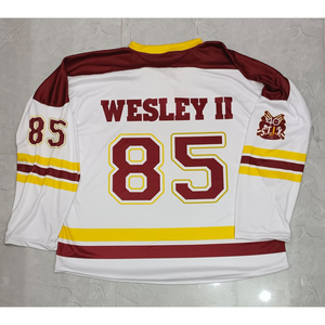 ST.I.X Unisex Ice Hockey Jersey White Maroon Yellow 85 Custom Printed Team Uniform Full Sleeve V-Neck Moisture Front Breathable - Product Image 5