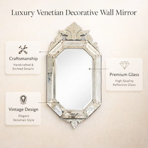 Espejo de Pared Decorativo Veneciano Vintage |   Espejo Antiguo con Marco Tallado de Estilo Barroco |   Espejo Decorativo de Lujo para Sala de Estar o Entrada - Product Image 6