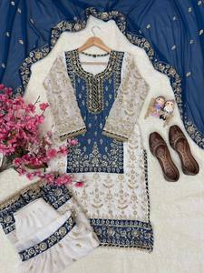 Realza la Belleza de tu Armario con este Conjunto de Salwar Kameez Tradicional para Bodas, Recién Lanzado, en Faux Georgette de Secado Rápido - Product Image 3