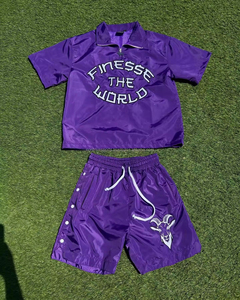 Custom Embroidered Woven <b>Hip</b> Hop Breathable Tracksuit Set <b>for</b> Men Summer Two-Piece Quarter-Zip OEM Manufacturer - Product Image 5