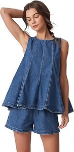 Chemises et shorts en jean pour femmes, hauts boutonnés, ensembles décontractés chemise et short, ensembles en jean très demandés, jupes portefeuille d'été - Product Image 4