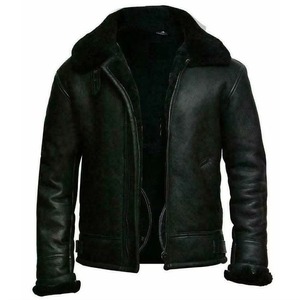 Men Genuine Leather Moto Biker <b>Jacket</b> Turn-down Collar Zipper Front Faux <b>Fur</b> Lining Winter Solid Color Regular Fit - Product Image 6