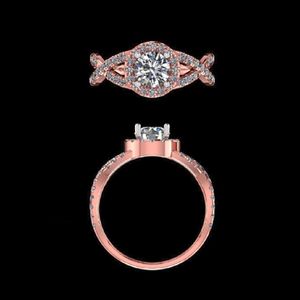 Round Cut 1.36 Carat Diamond Engagement <b>Ring</b> in 14k 18k Rose Gold Handcrafted Halo <b>Split</b> Shank Bridal Wedding Jewelry for Women - Product Image 1