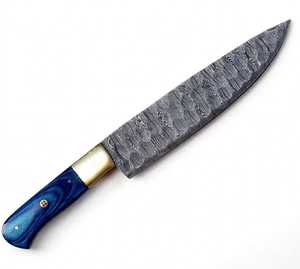 Cuchillo de Chef de Acero de Damasco Hecho a Mano – Herramienta Profesional para Cortar en la Cocina con Mango de Madera Azul - Product Image 2
