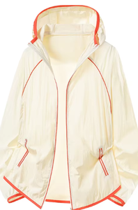 Veste de protection solaire à capuche pour femme, manches longues, légère, avec bordure contrastée, fermeture éclair, protection UV - Product Image 5