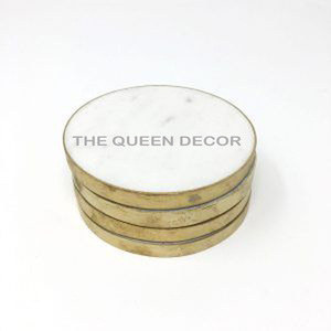 Luxurious Gift Gold Finished <b>Border</b> Aluminum Metal Round Shape Coasters Excellent Quality Table Protection - Product Image 1