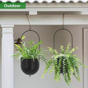 Pots de fleurs suspendus minimalistes modernes en métal thermolaqué pour plantes vertes, design circulaire - Product Image 1