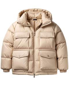 Chaqueta Acolchada Beige para Hombre con Capucha, Abrigo de Plumón Cálido con Múltiples Bolsillos, Ropa de Invierno para Uso Casual al Aire Libre - Product Image 1