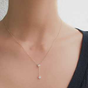Drop Lariat Pendant Necklaces 14K 18K Solid Gold Minimalist Round Cut Lab Grown Diamond Bezel Set Luxury Solitaire Jewelry Gifts - Product Image 4