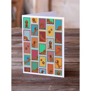 Whimsical A7 Tamaño 5x7 Tarjetas de notas en blanco Paquete de 8 tarjetas de felicitación de perro salchicha rojo de pelo largo con sobres - Product Image 2