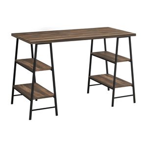 Scrivania Moderna Contemporanea da 48 Pollici per Ufficio Domestico con Ripiani Portaoggetti, Laminato Marrone e Metallo Nero per Lavoro con Laptop - Product Image 2