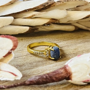 Latest Design Lapis Lazuli <b>Ring</b> Boho Brass <b>Rings</b> Women 18k Gold Plated <b>Dainty</b> Solitaire Band Minimalist Jewelry Wholesale/OEM/OD - Product Image 3